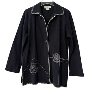 Cotton Saint Germain Vintage Black Jacket with White Stitching Size Medium